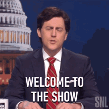Welcome To The Show Tucker Carlson GIF - Welcome To The Show Tucker Carlson Saturday Night Live GIFs