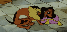 a cartoon dog is laying on the floor next to a pillow