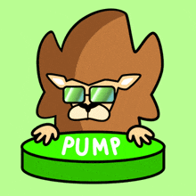 a cartoon of a squirrel holding a green pump button