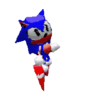 a pixel art of sonic the hedgehog flying in the air on a white background