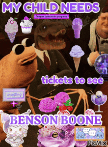 a picture of benson boone with purple ice cream cones