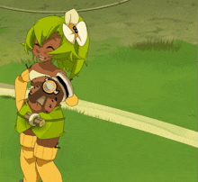 a girl with a flower in her hair has the number 8 on her head