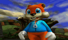 a cartoon character wearing a blue jacket with a letter b on it