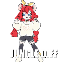 a drawing of a girl with red hair and the words " jungle diff " below her