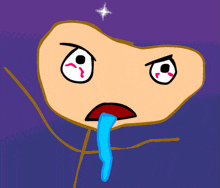 a cartoon drawing of a face with a tear coming out of it 's mouth