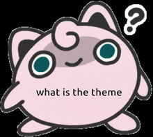 a cartoon character with a question mark and the words what is the theme