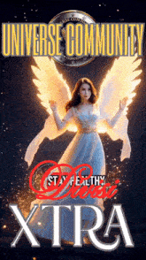 a poster of a woman with angel wings that says universe community