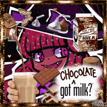 a picture of a girl holding a cup of chocolate milk