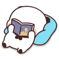 a cartoon drawing of a bear reading a book with the word bu below it