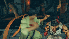 a cartoon of a man in a karate uniform kicking another person