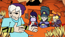 a cartoon of a group of people with the word notus on the bottom right