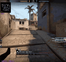 a screenshot of a video game shows kebab peek pasta in the upper left corner