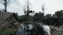 a person is holding a shotgun in front of a sign that says " swamp "