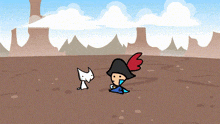 a cartoon of a man in a napoleonic hat standing next to a cat