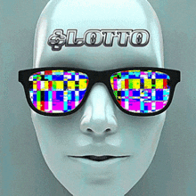 a man wearing sunglasses has lotto written on his head