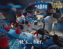 a cartoon scene with the words it 's her on it