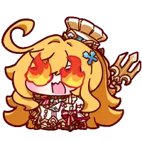 a cartoon drawing of a girl with flames coming out of her eyes and a trident