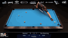 a pool table with the us open bank pool championship written on it