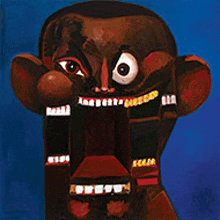 a painting of a man 's face with a large mouth