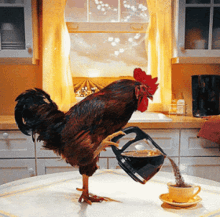 chicken pour coffee cup good morning