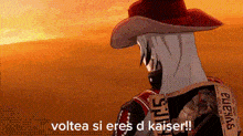 a woman in a cowboy hat is standing in front of a desert .