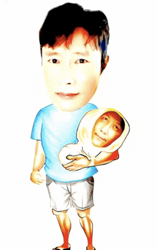 a cartoon drawing of a man holding another man 's face
