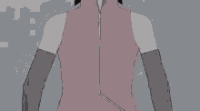 a woman in a pink vest and black gloves is holding her hands together