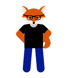 a cartoon fox wearing a black shirt and blue jeans