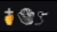 a blurred image of a person 's face with a cross and a carrot