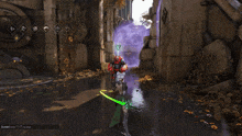 a video game called hallowed strikes has a purple portal in the background