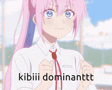 a picture of a girl with pink hair and the words kibiii dominanttt on the bottom