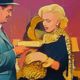 a cartoon drawing of a man giving a woman a gift