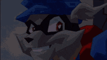 a cartoon of a raccoon wearing a blue hat and goggles