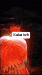 a picture of a person with red hair and a sticker that says kaka beb on it .