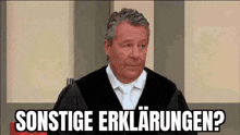 a man in a suit and tie is standing in front of a sign that says sonstige erklärungen .