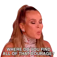 a woman wearing a choker and earrings is asking where do you find all of that courage
