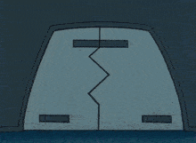a cartoon drawing of a broken door with rays coming out of it