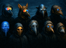 a group of people wearing plague masks with the words we 're all crypto twitter