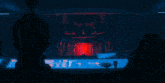 a painting of a person 's face in a red light