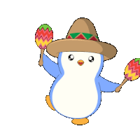 a penguin wearing a sombrero holds maracas in its hands