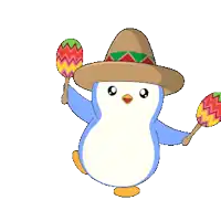 a penguin wearing a sombrero holds maracas in its hands