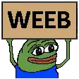 a pixel art of a frog holding a sign that says weeb