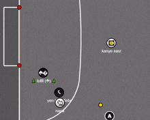 a map of a basketball court shows kanye east and lolll