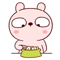 a cartoon rabbit is eating something from a green bowl .