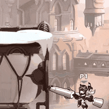 a cartoon drawing of a person holding a gun with the letter p1 in the upper right corner