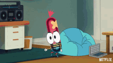 a cartoon character with a bandage on his head is in a room with a netflix logo