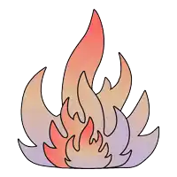 a drawing of a fire with red and purple flames on a white background