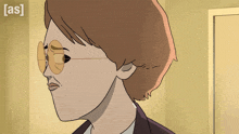 a cartoon of a woman wearing glasses with the letters a and s on the bottom