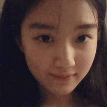 a close up of a young woman 's face with a slight smile on her face .