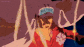 a man is wearing a red jacket and a hat that says marine on it .